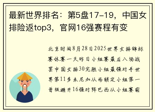 最新世界排名:第5盘17-19,中国女排险返top3,官网16强赛程有变 最新世界排名:第5盘17-19,中国女排险返top3,官网16强赛程有变